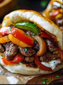Homemade Hamburger Peppers and Onion Gyros Recipe
