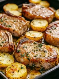 Mustard Pork Chops with Creamy Scalloped Potatoes
