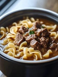 Slow Cooker Beef Tips & Noodles