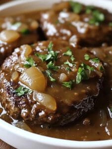 Slow Cooker Salisbury Steak with Creamy Onion Gravy