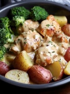 Slow Cooker Creamy Garlic Chicken & Veggies