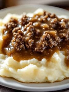 Ground Beef & Gravy Over Mashed Potatoes