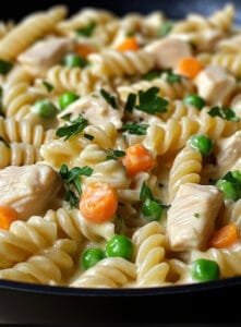 Creamy Pasta with Chicken, Peas, and Carrots