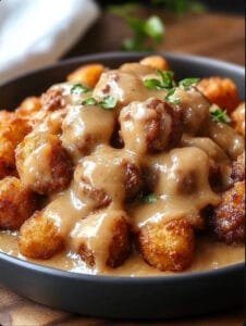 Tater Tot Sausage Breakfast Bowl with Gravy