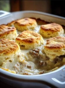 Biscuits and Gravy with Sausage and Egg Breakfast Casserole Recipe