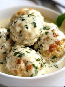 Baked Chicken Ricotta Meatballs with Spinach Alfredo Sauce Recipe