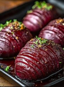 Roasted Hasselback Beets with Fresh Dill Dressing