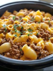 Slow Cooker Mexican Hamburger and Shells Recipe