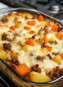 Amish Hamburger with Fall Veggies Bake