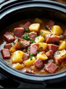 Slow Cooker Ham and Potatoes Stew with Bacon