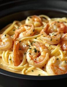 Slow Cooker Garlic Shrimp Pasta