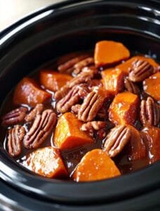 Slow Cooker Sweet Potatoes with Cinnamon Pecan Glaze