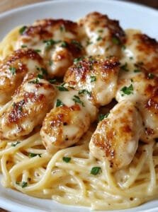 Garlic Butter Chicken Bites with Creamy Parmesan Pasta