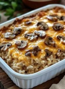 Creamy Beef & Mushroom Rice Bake