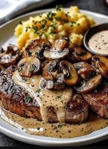 Garlic Butter Steak with Mushroom Cream Sauce