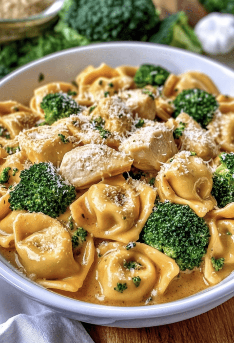 Creamy Garlic Parmesan Tortellini with Chicken & Broccoli
