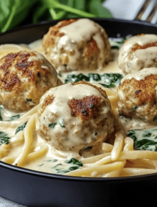 Chicken Ricotta Meatballs with Spinach Alfredo Sauce