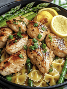 Lemon Garlic Chicken with Asparagus Creamy Bowtie Pasta