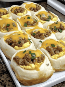 Breakfast Rolls with Turkey Sausage, Egg, and Cheese