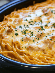 Slow Cooker Amish Cheesy Chicken Spaghetti