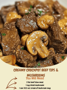 Creamy Crockpot Beef Tips & Mushrooms