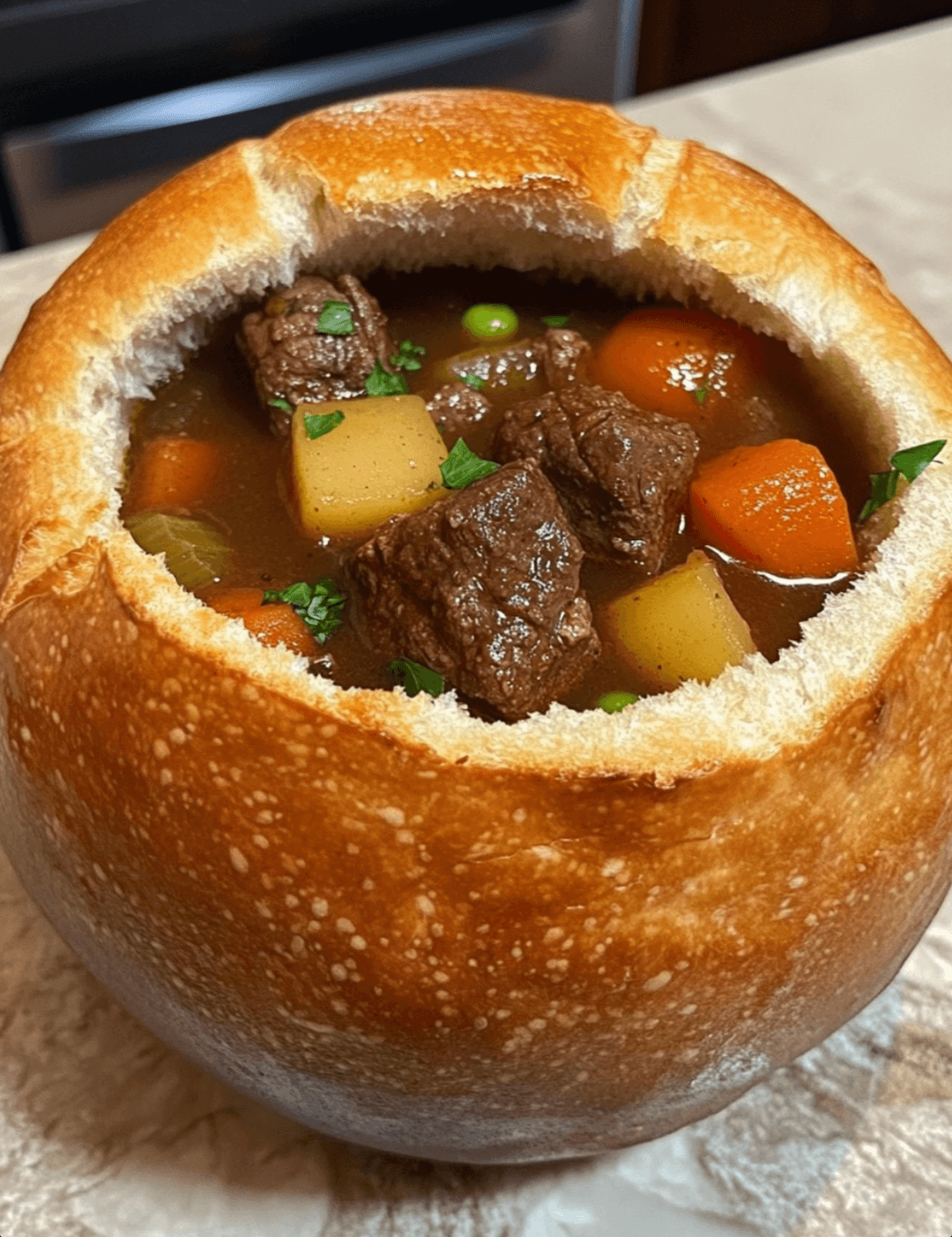 Beef Stew in a Bread Bowl