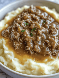 Ground Beef and Gravy Over Mashed Potatoes