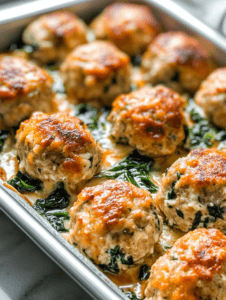 Baked Chicken Ricotta Meatballs with Spinach