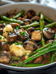 Slow Cooker Butter Garlic Asparagus and Mushrooms