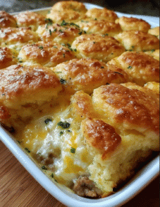 Biscuits and Gravy with Sausage and Egg Breakfast Casserole