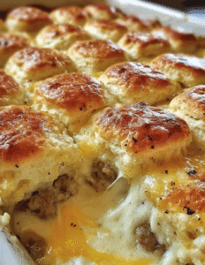 Biscuits and Gravy with Sausage and Egg Breakfast Casserole