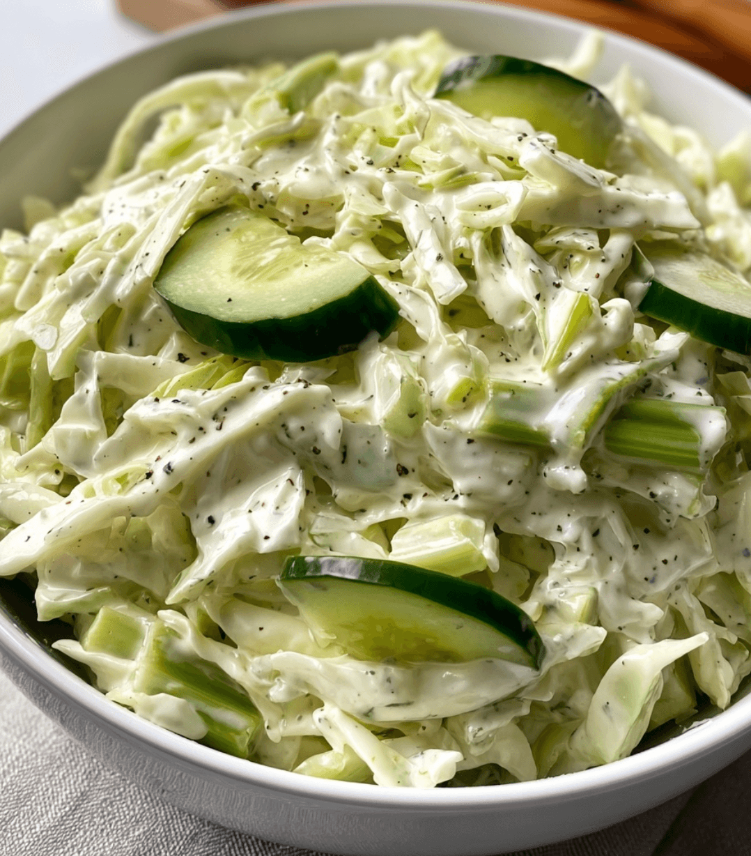 Creamy Peppery Coleslaw with Cucumbers and Celery