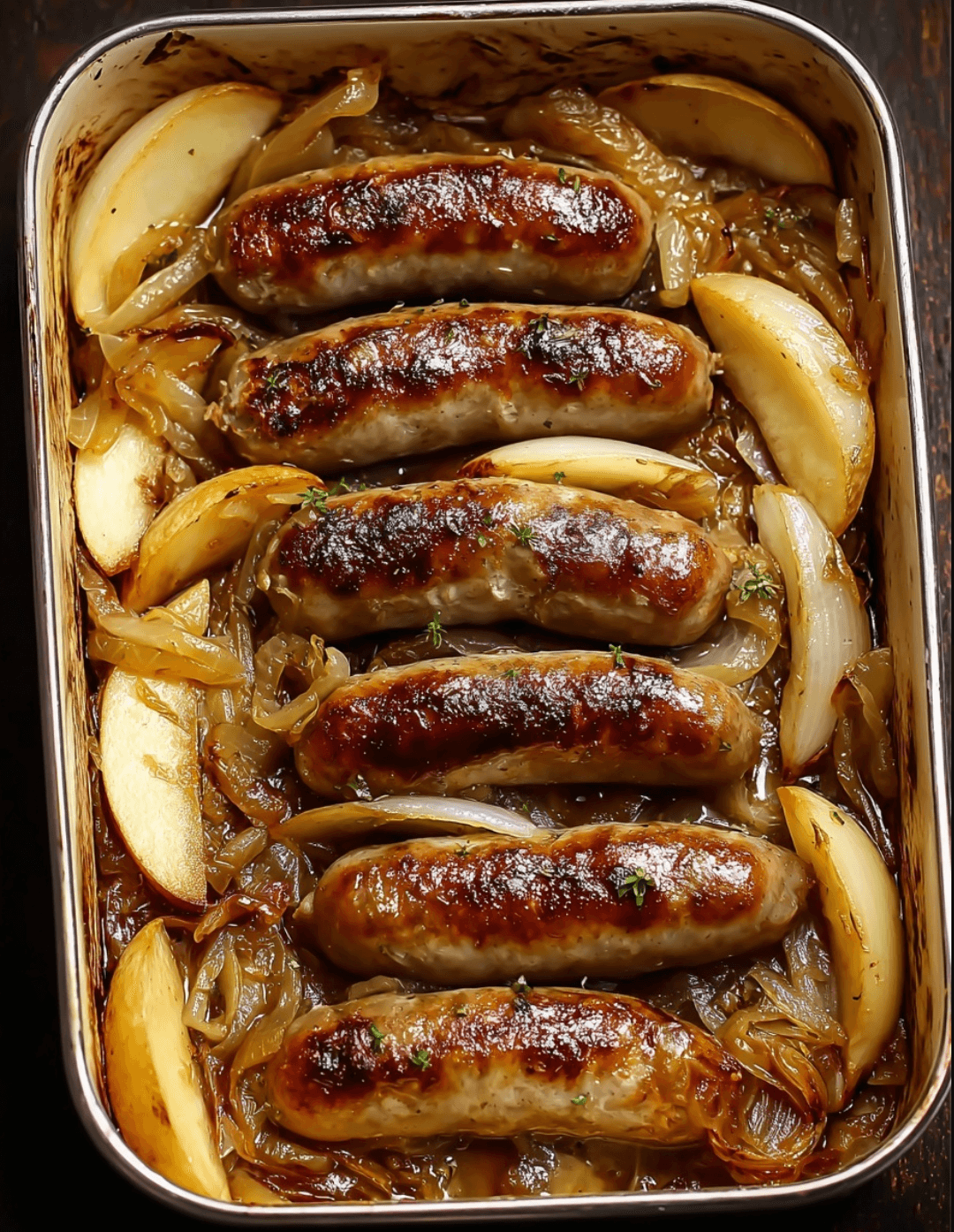 Oven-Braised Beer Brats with Apples & Onions