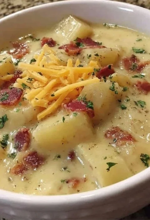 Best Thick Loaded Potato Soup Recipe Creamy Bacon Potato Soup Homemade Hearty Baked Potato Soup With Bacon Bits Low-calori...