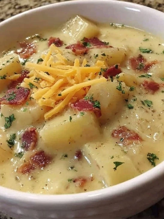 Best Thick Loaded Potato Soup Recipe Creamy Bacon Potato Soup Homemade Hearty Baked Potato Soup With Bacon Bits Low-calori...