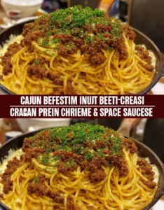 Cajun Beef Spaghetti in Creamy Three-Cheese Parmesan Sauce