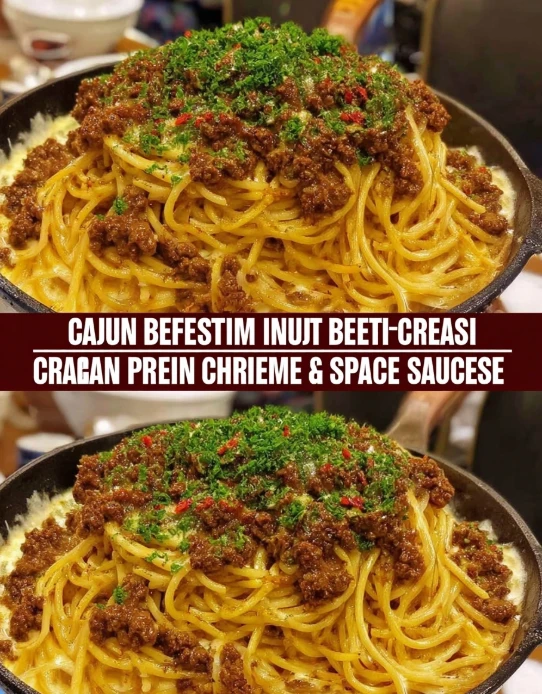 Cajun Beef Spaghetti in Creamy Three-Cheese Parmesan Sauce