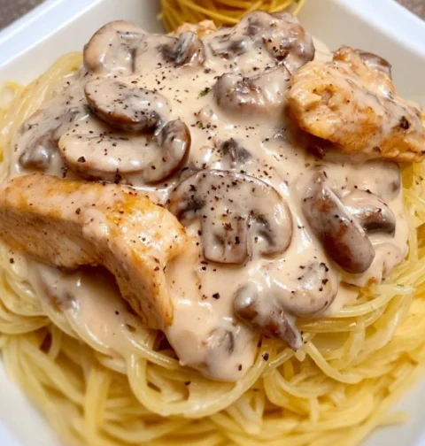 Creamy Chicken Mushroom Spaghetti Recipe Best Creamy Chicken And Mushroom Pasta How To Make Creamy Chicken Mushroom Spaghe...