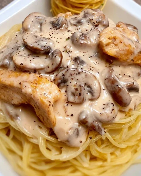 Creamy Chicken Mushroom Spaghetti Recipe Best Creamy Chicken And Mushroom Pasta How To Make Creamy Chicken Mushroom Spaghe...