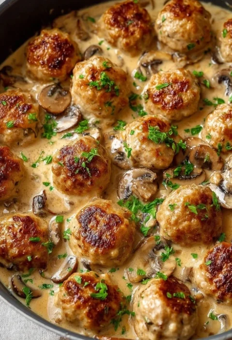 Creamy Mushroom Chicken Meatballs Recipe Best Creamy Mushroom Chicken Meatballs How To Make Creamy Mushroom Chicken Meatba...