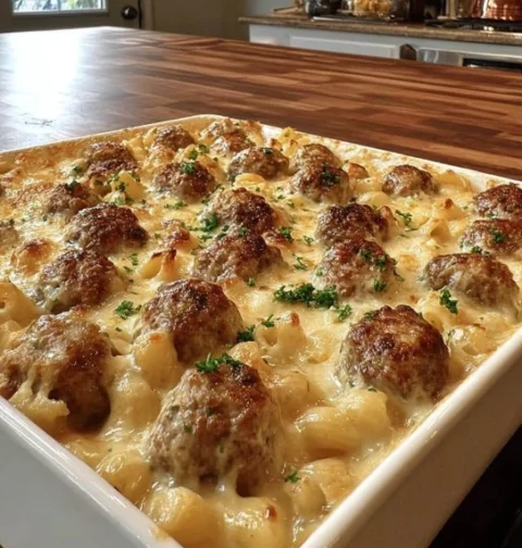 Creamy Swedish Meatball Noodle Bake