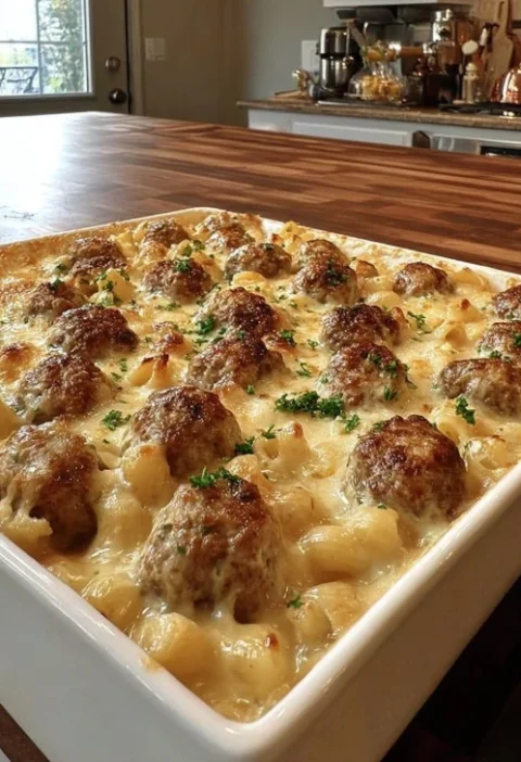 Creamy Swedish Meatball Noodle Bake