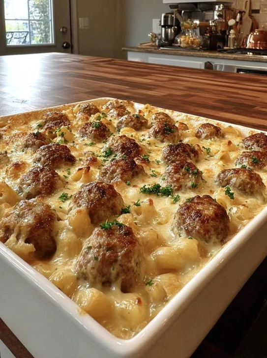 Creamy Swedish Meatball Noodle Bake