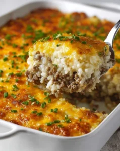 Cheesy ground beef rice casserole