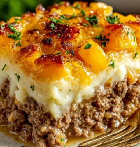 Easy Meatloaf Mashed Potato Casserole Recipe Loaded Mashed Potato Meatloaf Casserole Easy Casserole Comfort Food With Meat...