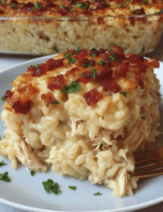 Dump-and-Bake Chicken Alfredo Rice Casserole