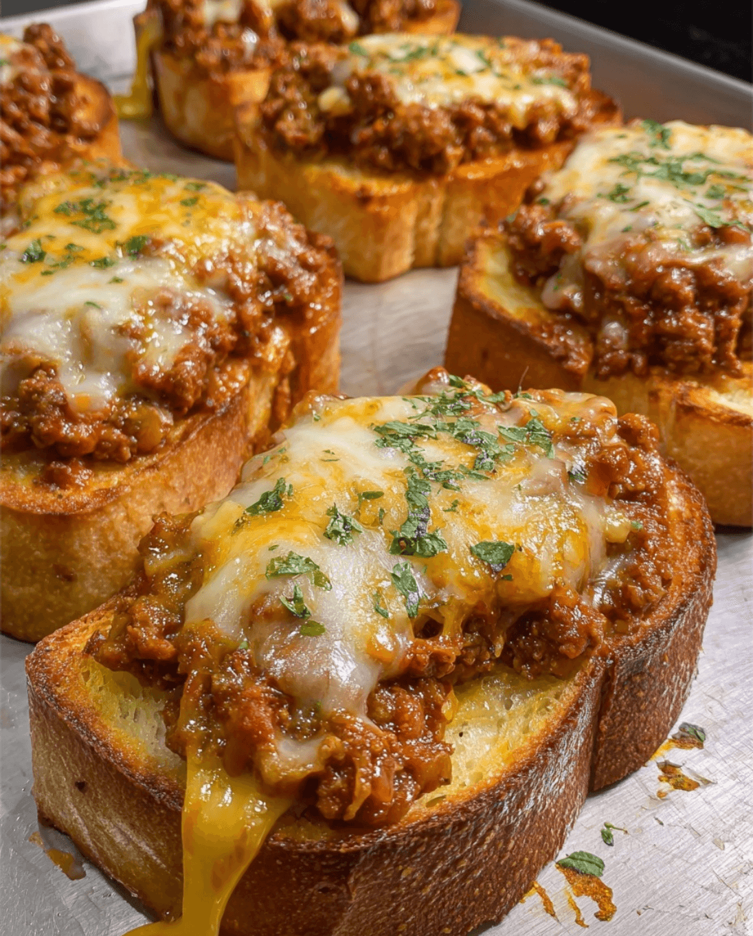 Cheesy Sloppy Joe Garlic Toast