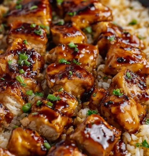 One-pan Honey BBQ Chicken Rice Recipe Easy Honey BBQ Chicken Rice Skillet Healthy One-pan BBQ Chicken Dinner Quick Honey B...