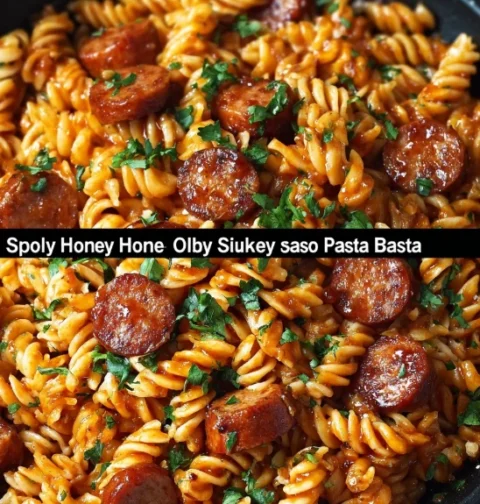 One-skillet Spicy Honey BBQ Sausage Pasta Recipe Easy Spicy Honey BBQ Sausage Skillet Dinner Quick One-pan Honey BBQ Sausa...