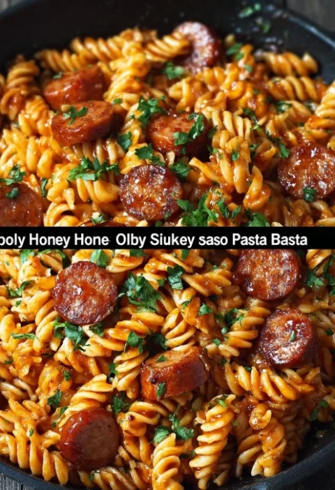 One-skillet Spicy Honey BBQ Sausage Pasta Recipe Easy Spicy Honey BBQ Sausage Skillet Dinner Quick One-pan Honey BBQ Sausa...